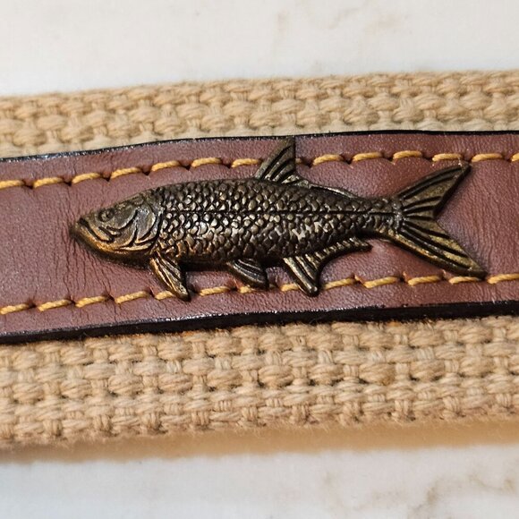 Zep-Pro Mens Belt Brass Buckle Brown Leather Accents & Fish Design 44 Inch Made - Picture 6 of 11